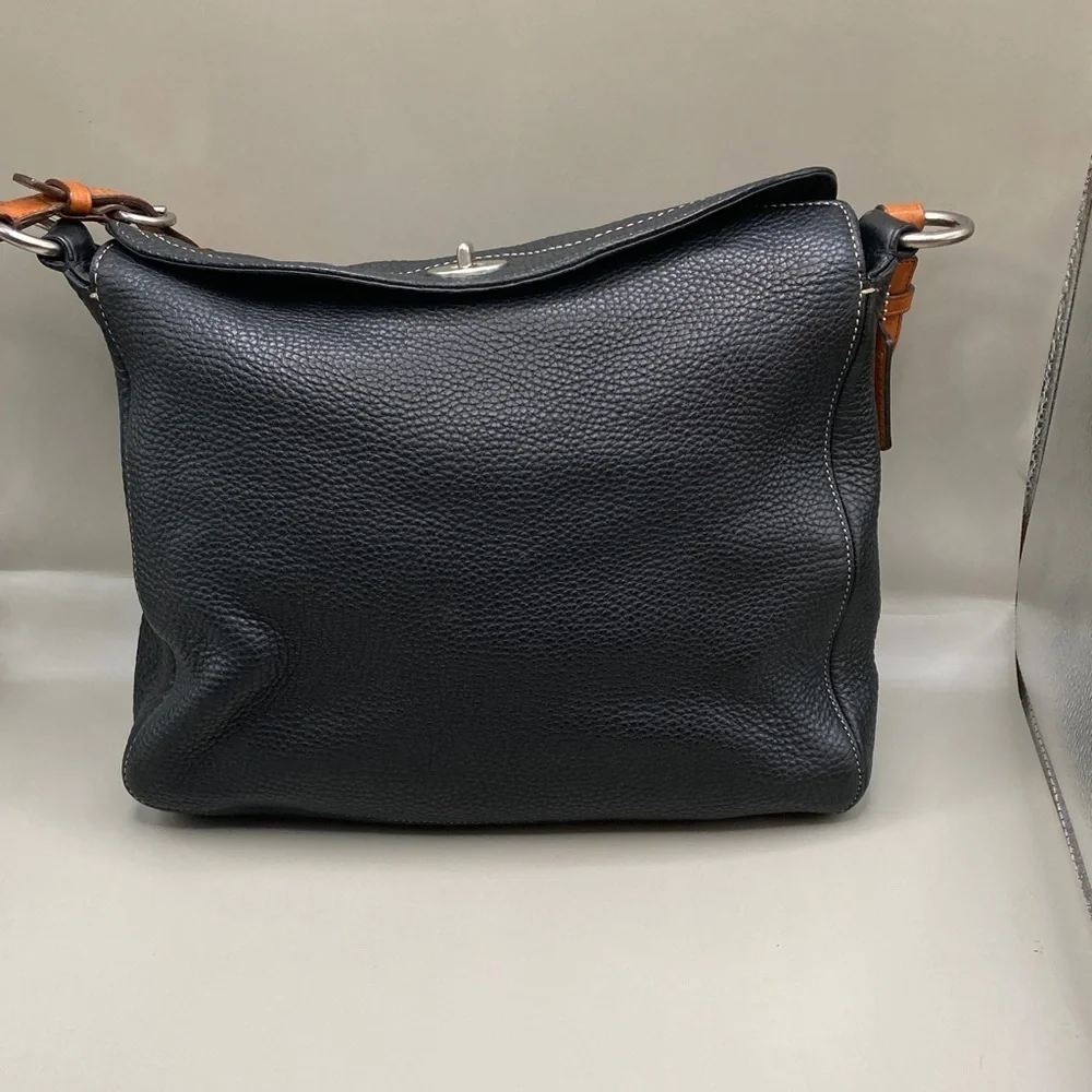 Coach Pebbled Black Leather with Brown Strap Stylish Classy Coach